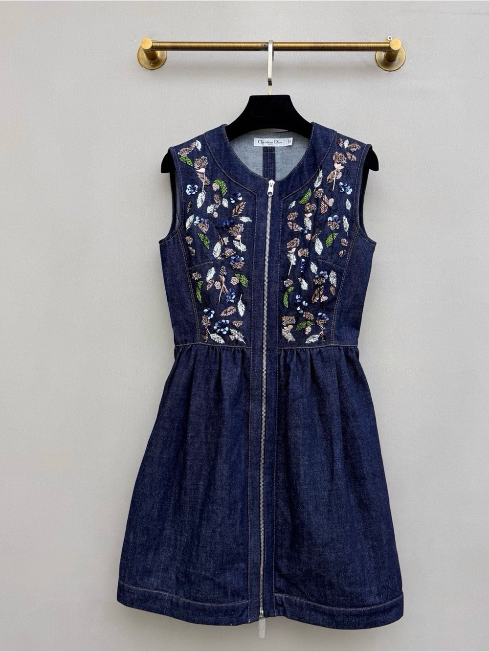 🚩steal Dior Sleeveless Embroidered Denim Dress in Dark Blue
